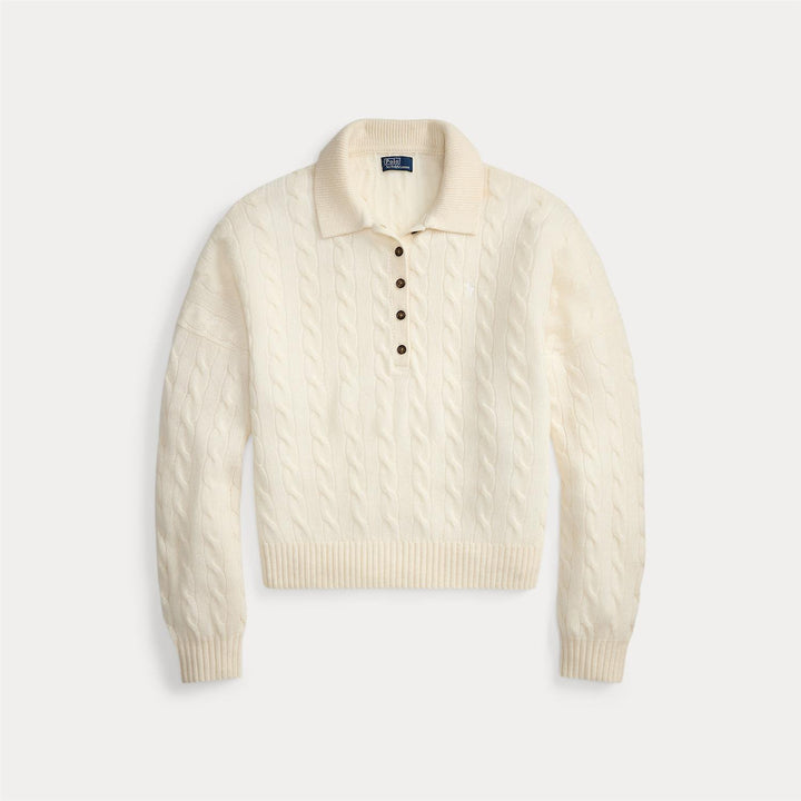 CABLE WOOL-CASHMERE POLO-COLLAR SWEATER