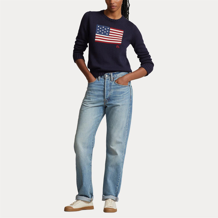 FLAG COTTON CREWNECK SWEATER NAVY