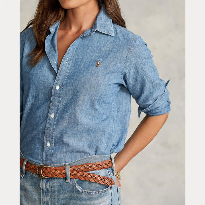 STRAIGHT FIT COTTON CHAMBRAY SHIRT