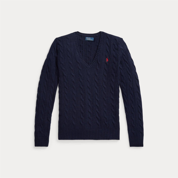 Cable-Knit Wool-Cashmere V-Neck Jumper Hunter Navy