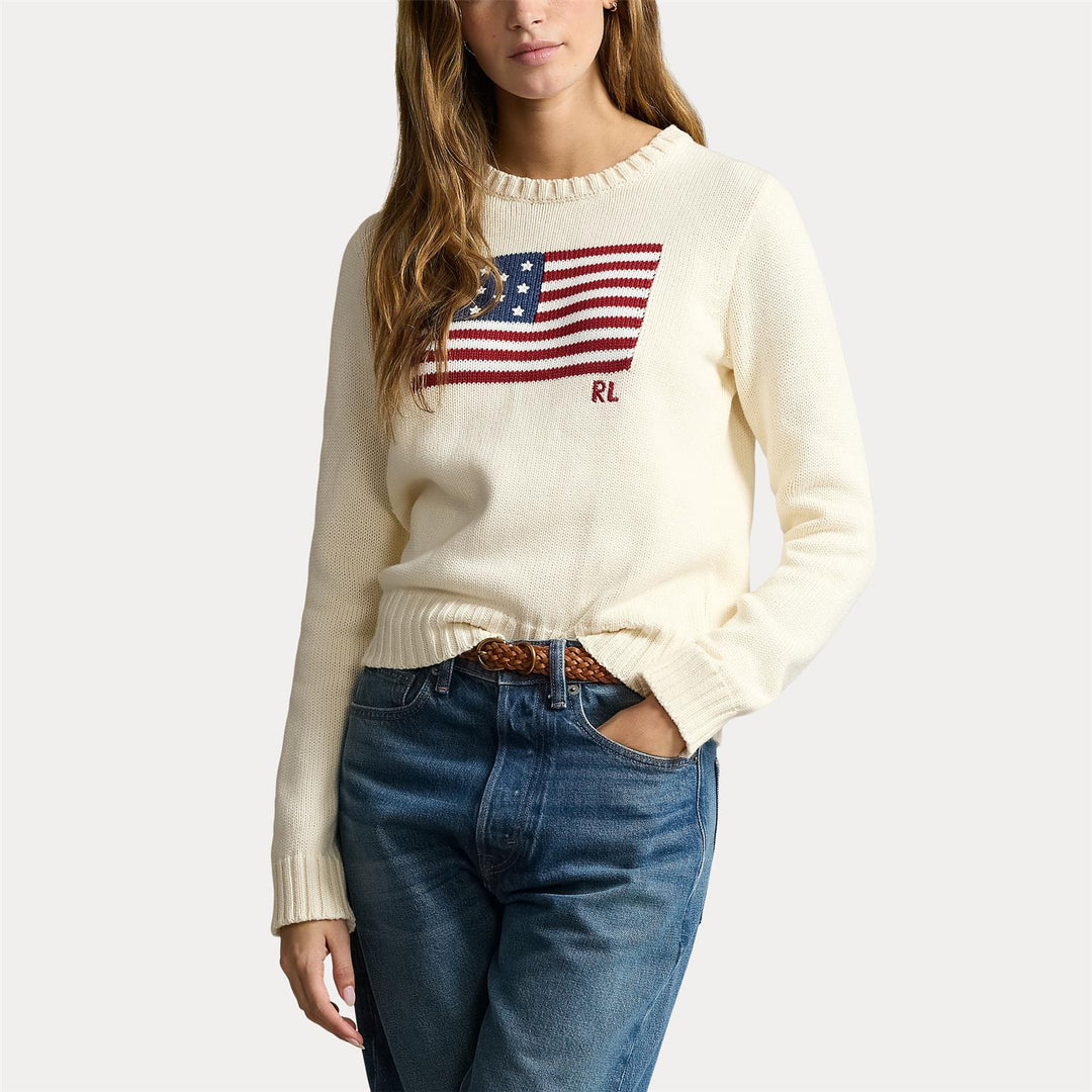 FLAG COTTON CREWNECK SWEATER CREAM